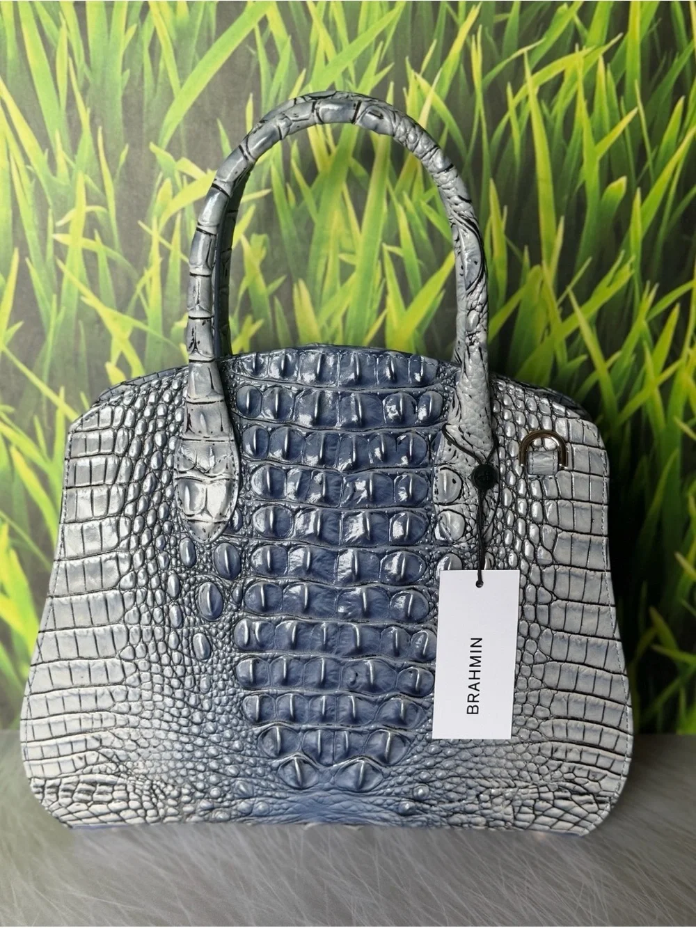 Brahmin Rosetta Bellbottom Blue Ombre Leather Satchel NWT